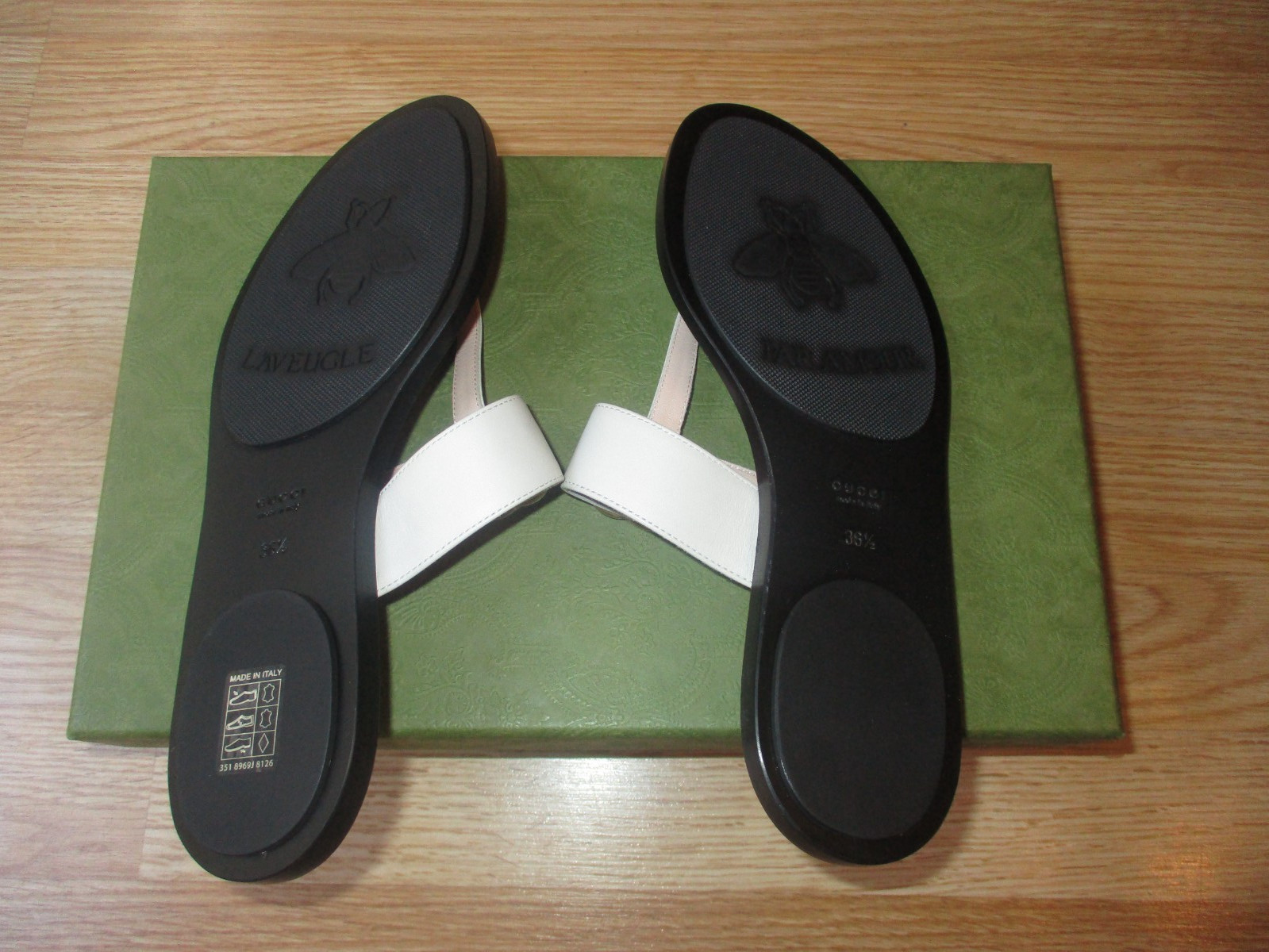 $680 Gucci Double GG Marmont T Strap Thong Slip On Sandals Cream 36.5 US 6.5 NEW