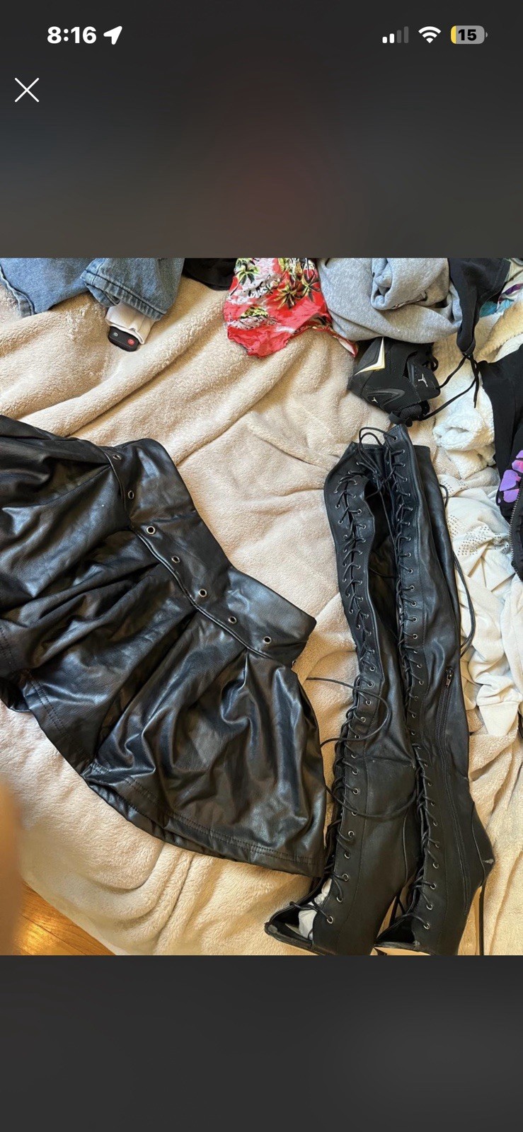 Womens Black Thigh High Over the Knee Lace Up Faux Leather Boots 8.5 skirt sizeS