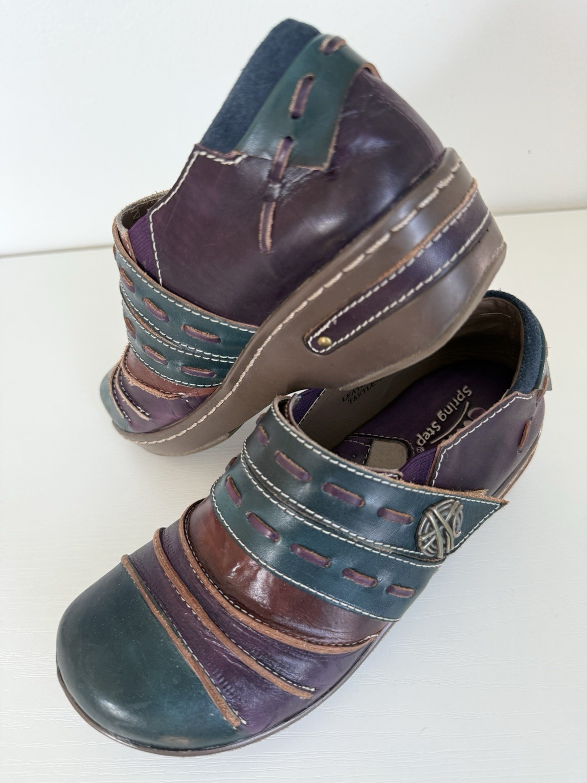 L’Artiste by Spring Step Sherbet Multi-Color Leather Slip-On Clogs EU 36 Women’s