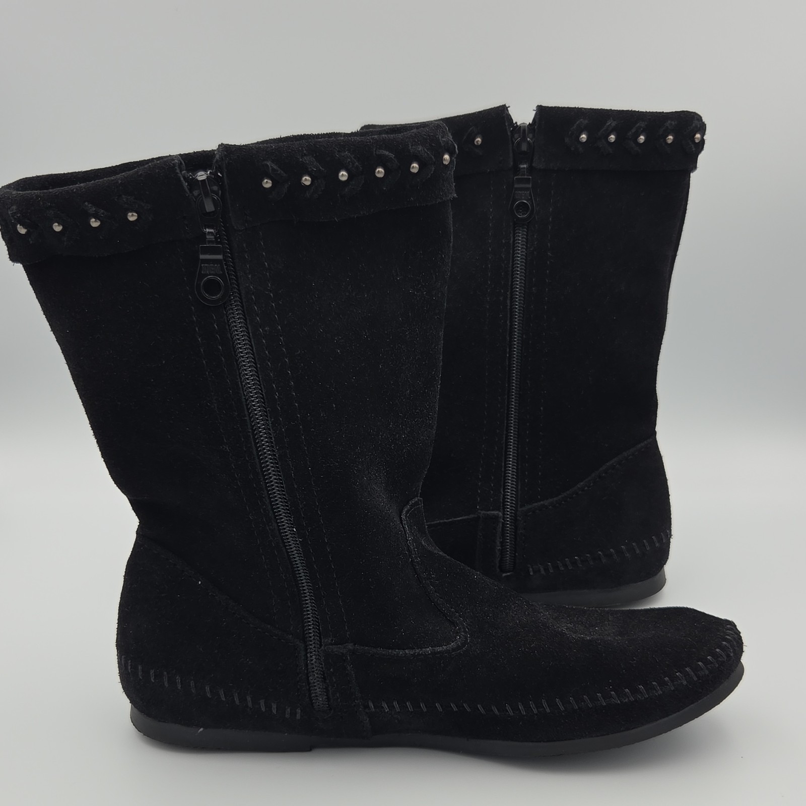 MINNETONKA Moccasin Boots Black Suede Fringe Style 1699 Womens Size 9