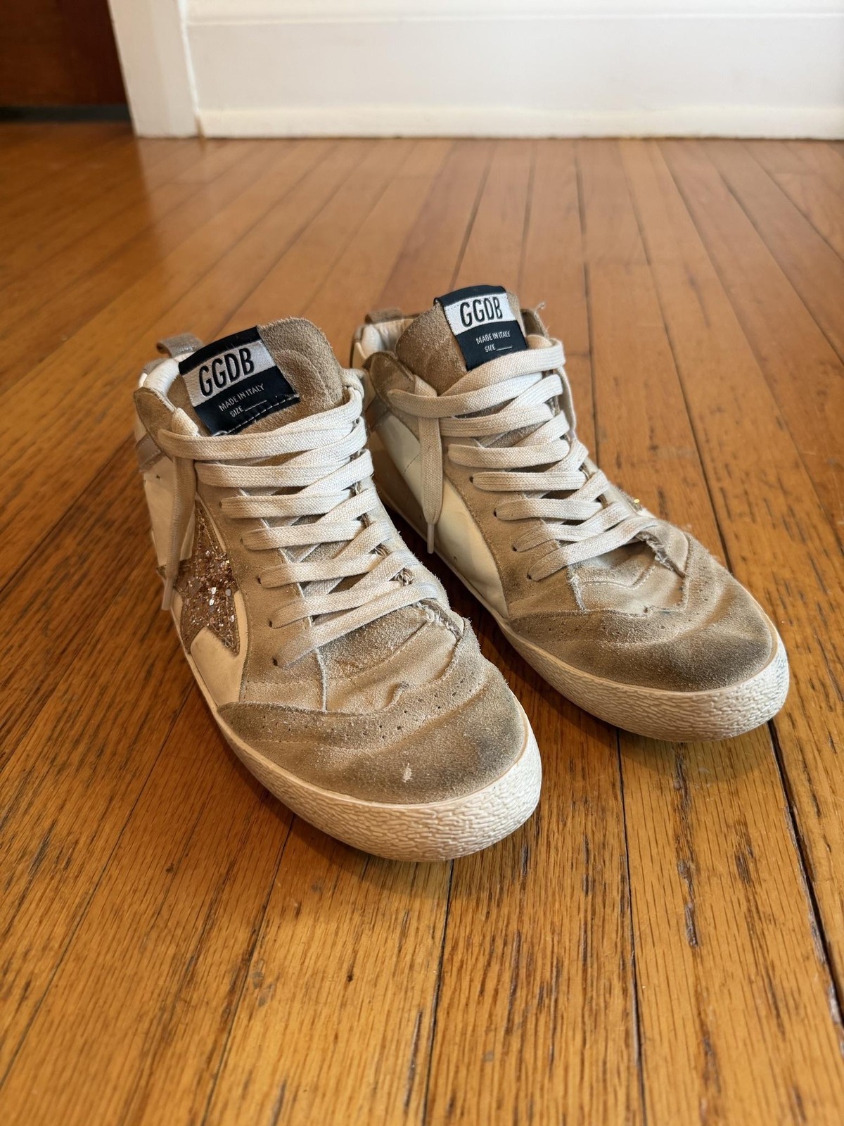 Golden Goose GGDB Private EDT Shoes Womens Size 9 Beige Glitter Sneakers Italy