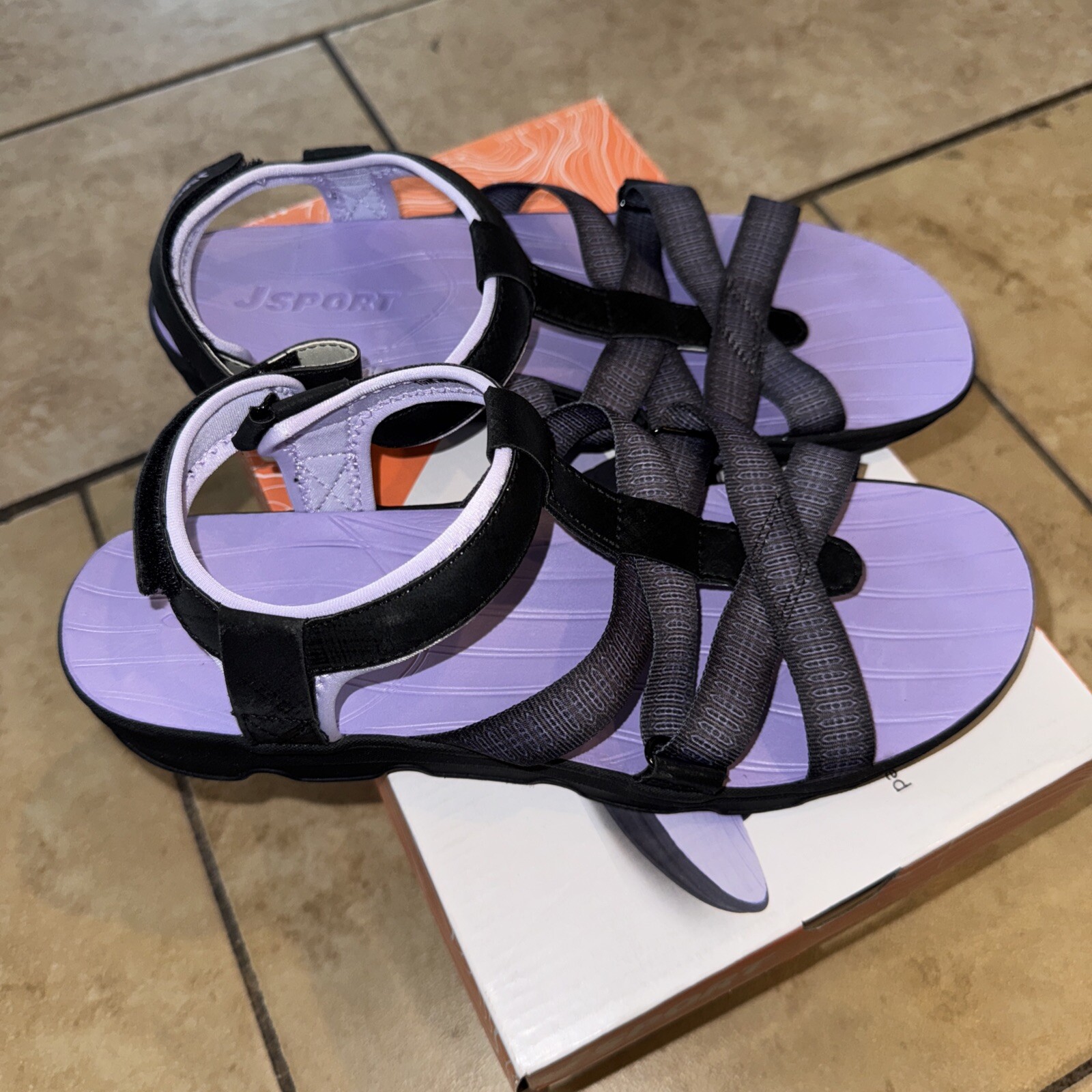 Jsport KAIA Women’s Sports Sandal – Adjustable Straps (Black/Purple) size 10