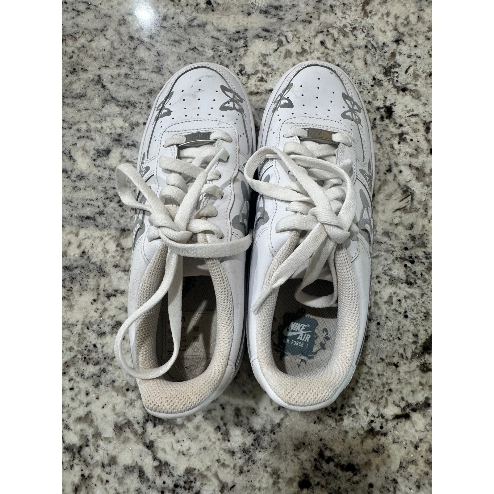 Nike Air Force 1 Low White Silver Butterfly Kids 6.5Y Womens 8 Sneaker