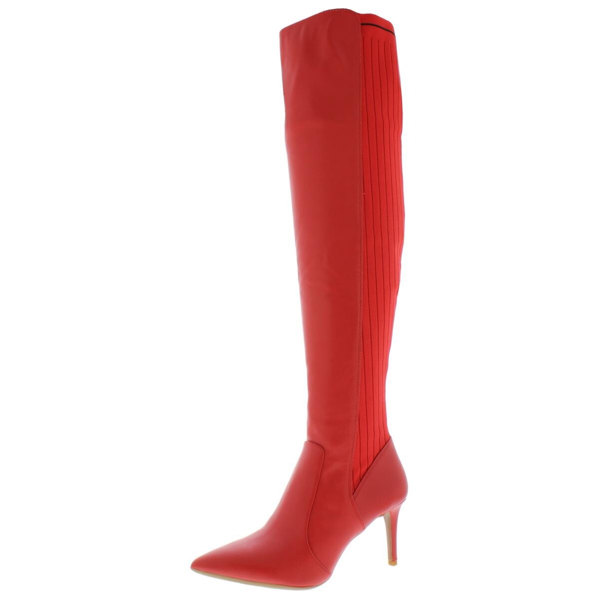 INC INTERNATIONAL CONCEPTS «Izettap» Tall Boots, Faux Leather/Fabric, Red, 6.5
