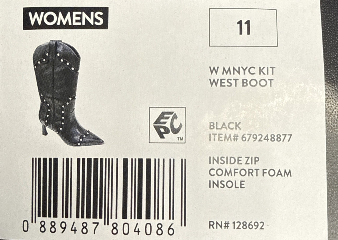 Steve Madden NYC Black Studded Western Style Heel Boot Woman’s Size 11 NIB