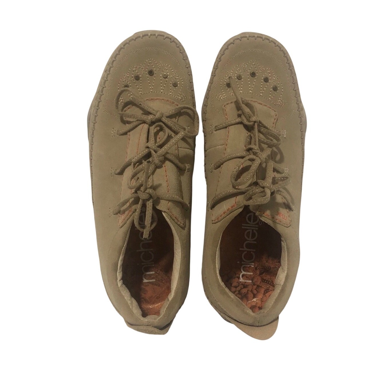 Flawed Gem! Michelle K by Skechers Brown Suede Moccasin Whipstitch Shoe Sz 7.5