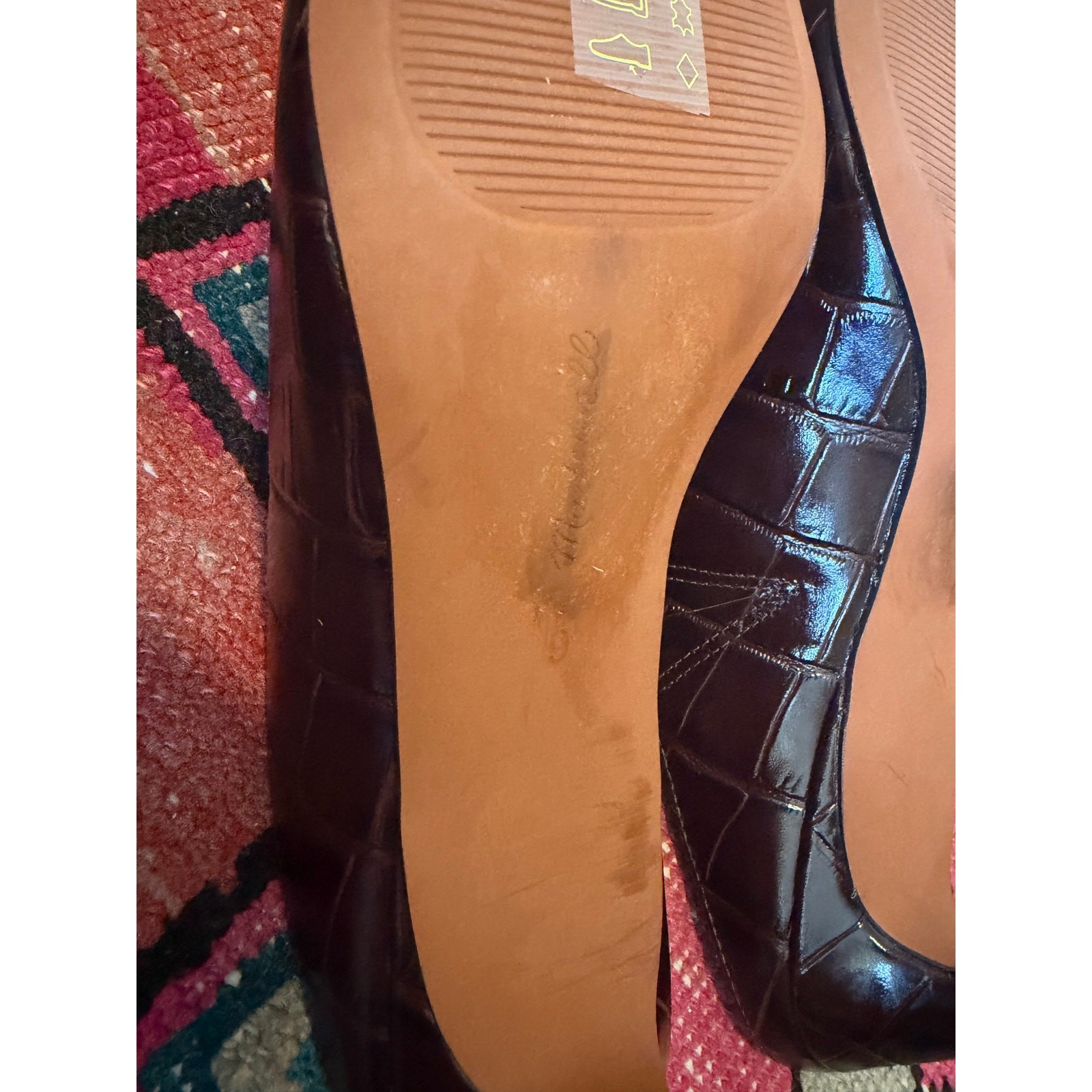 Madewell The Emilie Heeled Mule Chocolate Raisin Croc Leather Size 9 NWOB