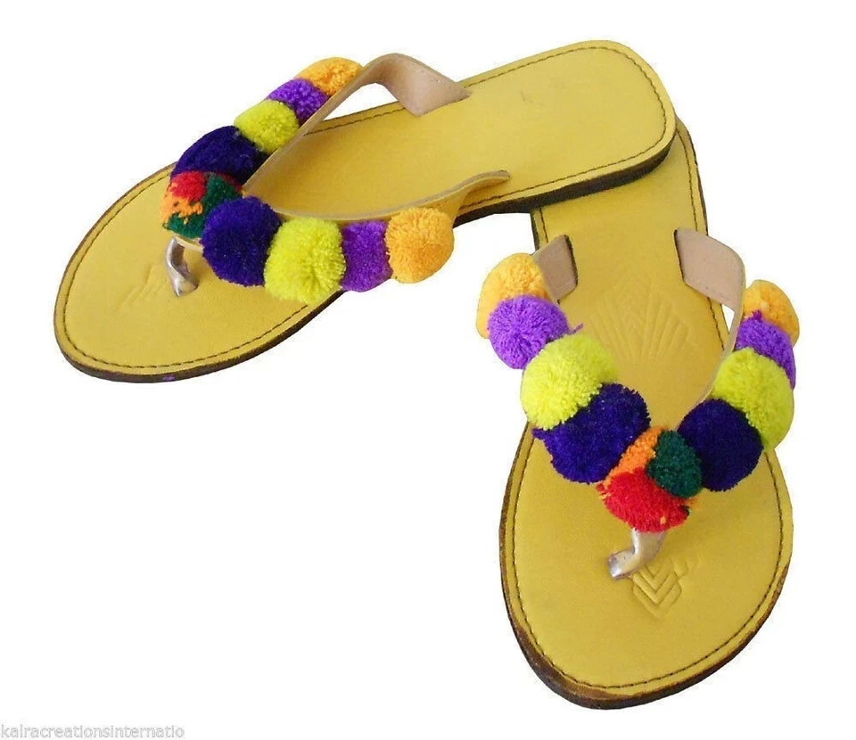 Women Slippers Leather Handmade Indian Slippers Embroidered US 6-8