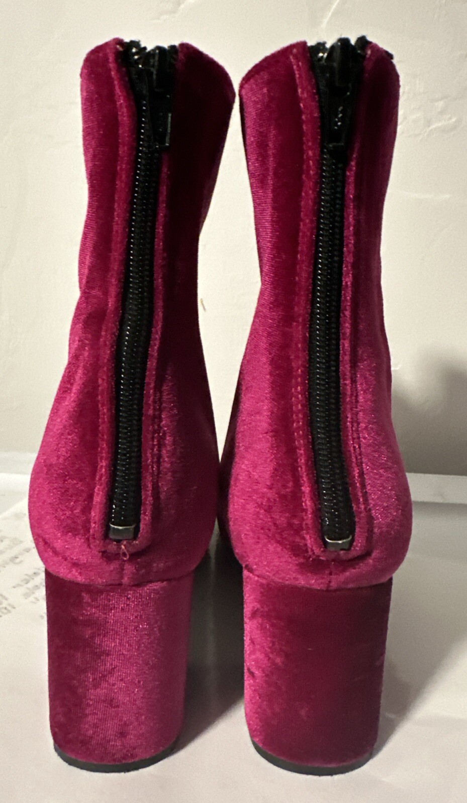Free People Velvet Hot Pink Booties Chunky Heel Boots Sz 36 USA 6 -6 1/2