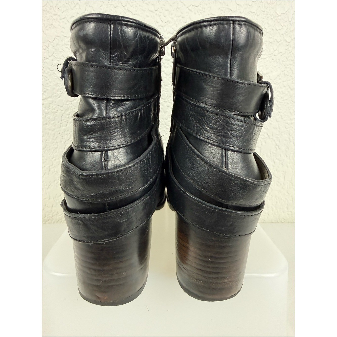 Freebird by Steven | Ester | Black Leather Harness Moto Booties | Women’s 9