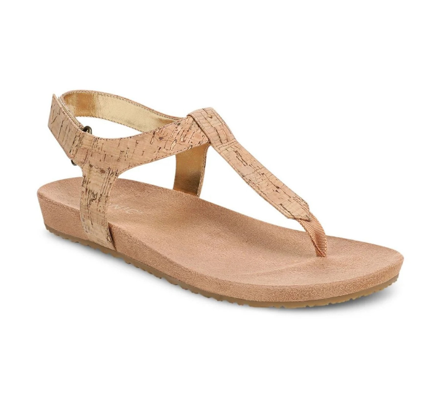 VIONIC Palisades Toe Post Ankle Strap Sandal Gold Cork