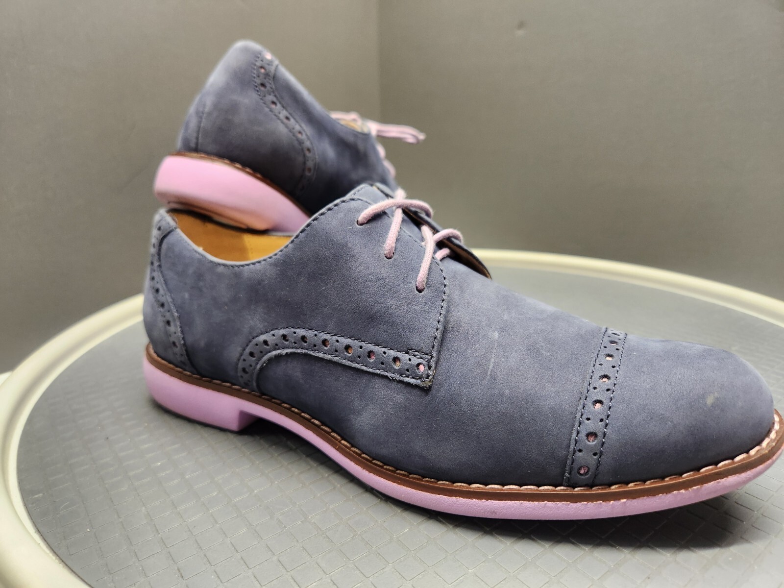 Cole Haan Womens Alisa Wingtip Oxford Shoes Size 6.5 B Nubuck Navy Blue Lavender