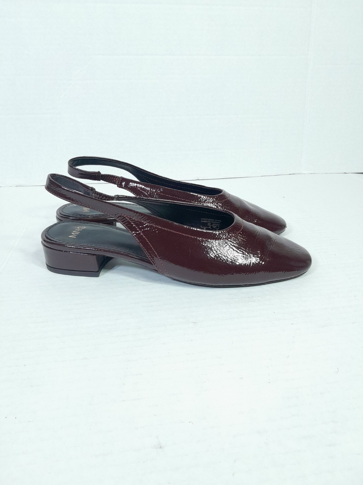 MANGO MNG Kitten BLoCK HEELS SLINGBACK Round Toe SHOES SZ 6.5 37 Burgundy