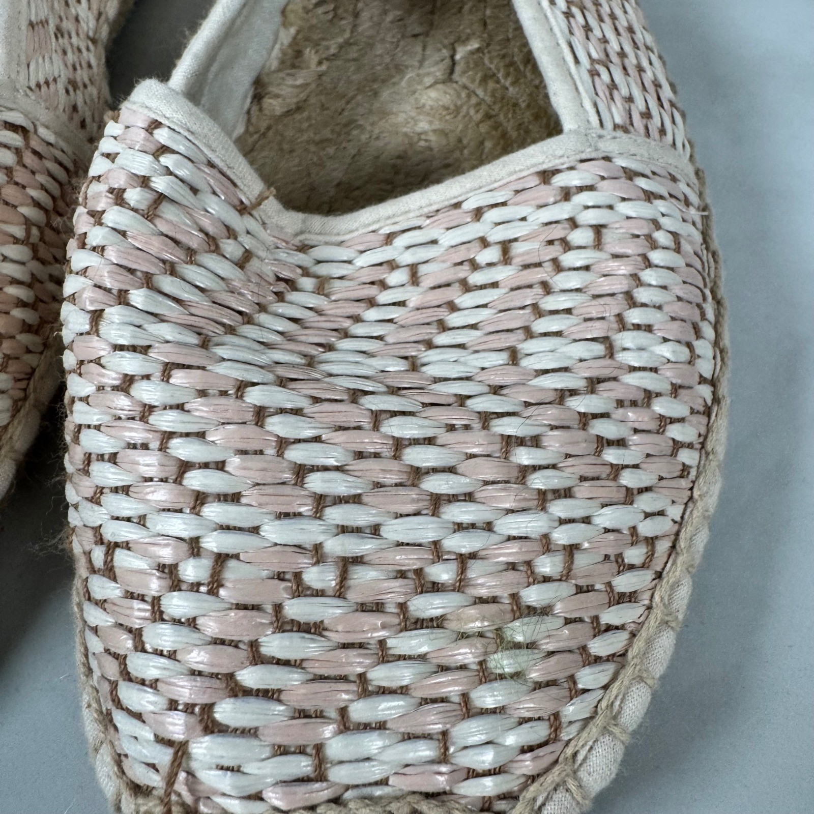 Soludos Woven Espadrilles Slip On Flats Pale Pink White Resort Cruise Size 41