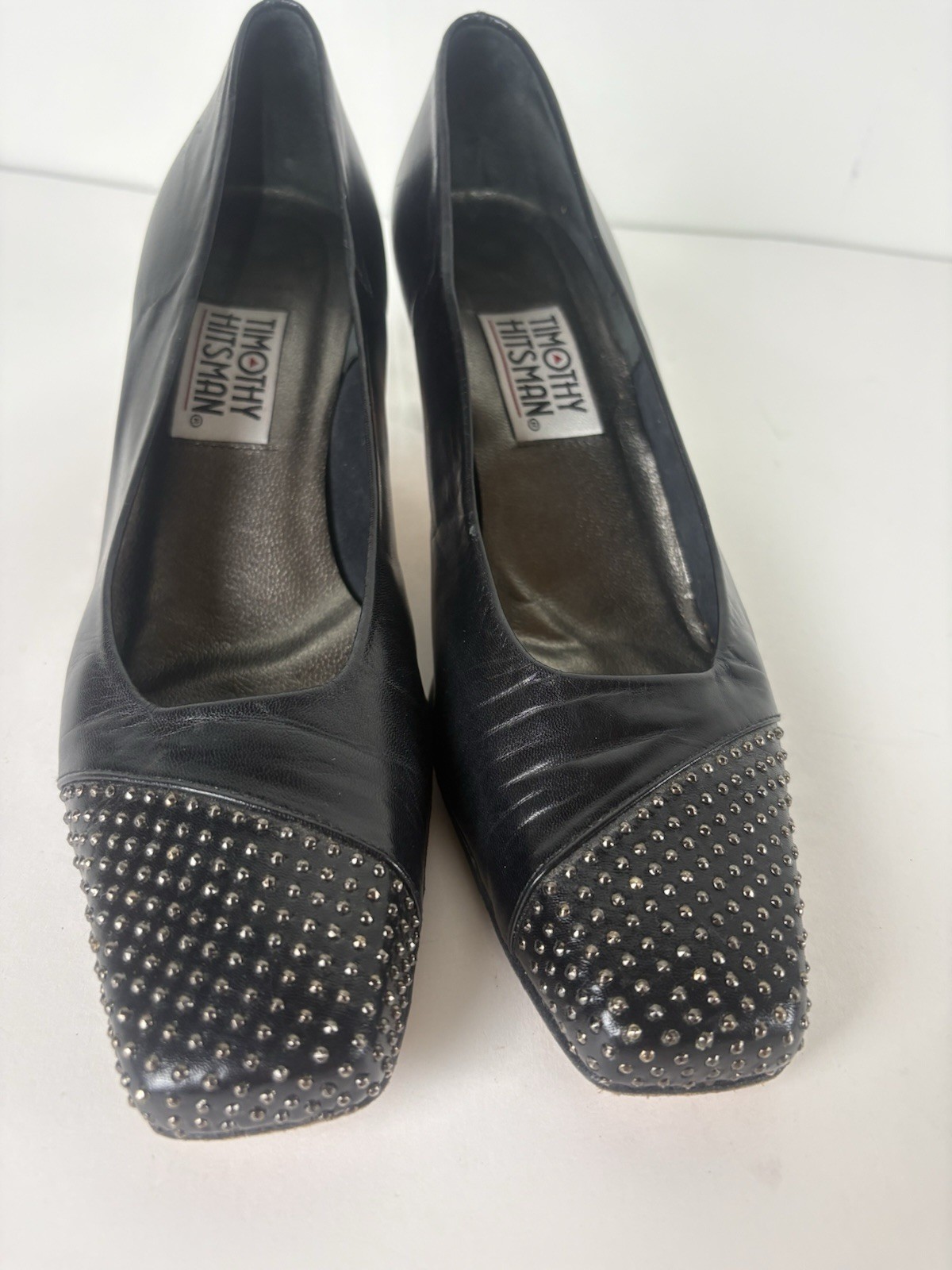 Vintage Timothy Hitsman Black Leather Beaded Square Toe Womens Size 8.5M