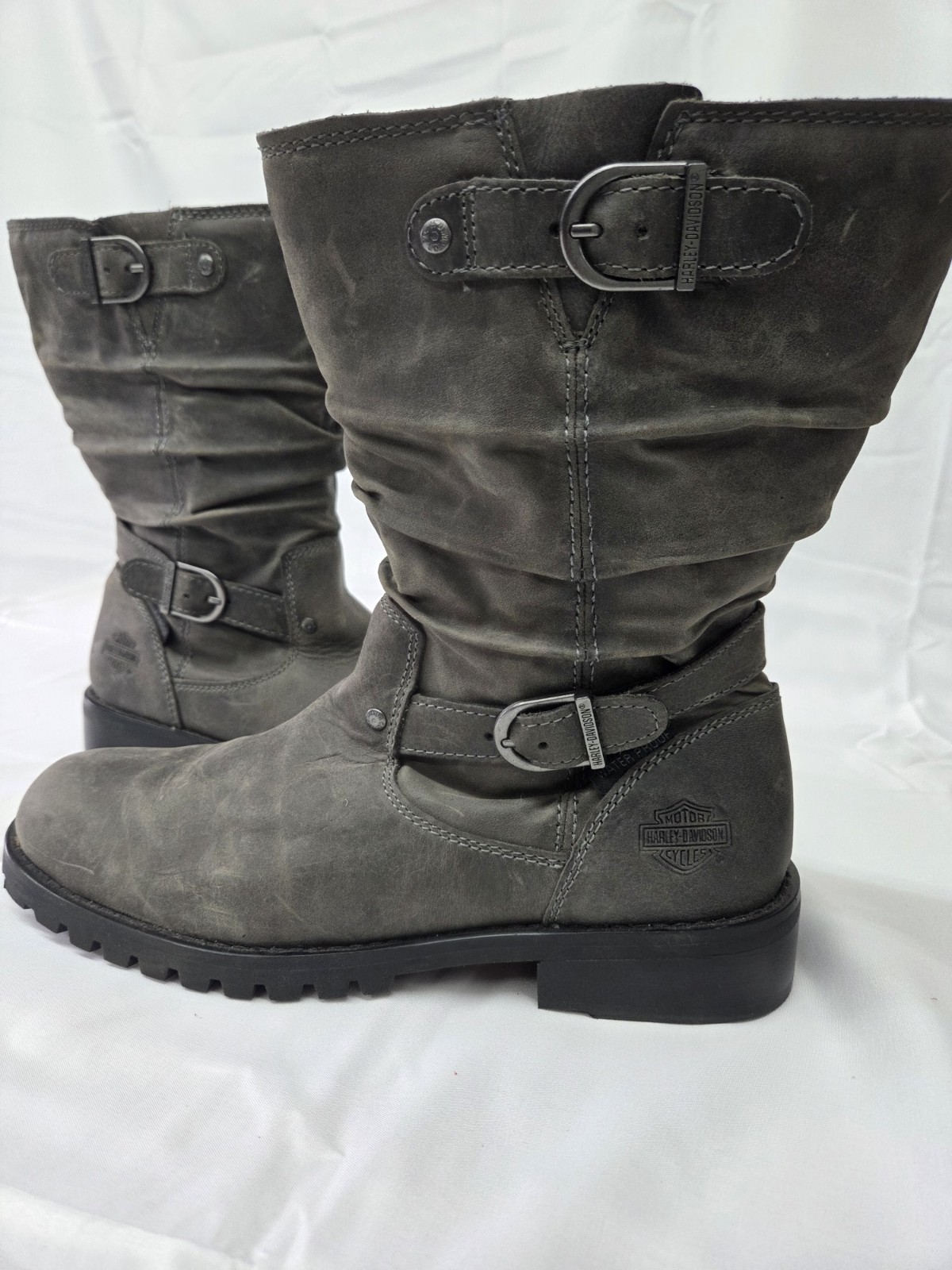 Harley Davidson Almand Waterproof Slate Grey Leather Biker Boots Women’s Size 10