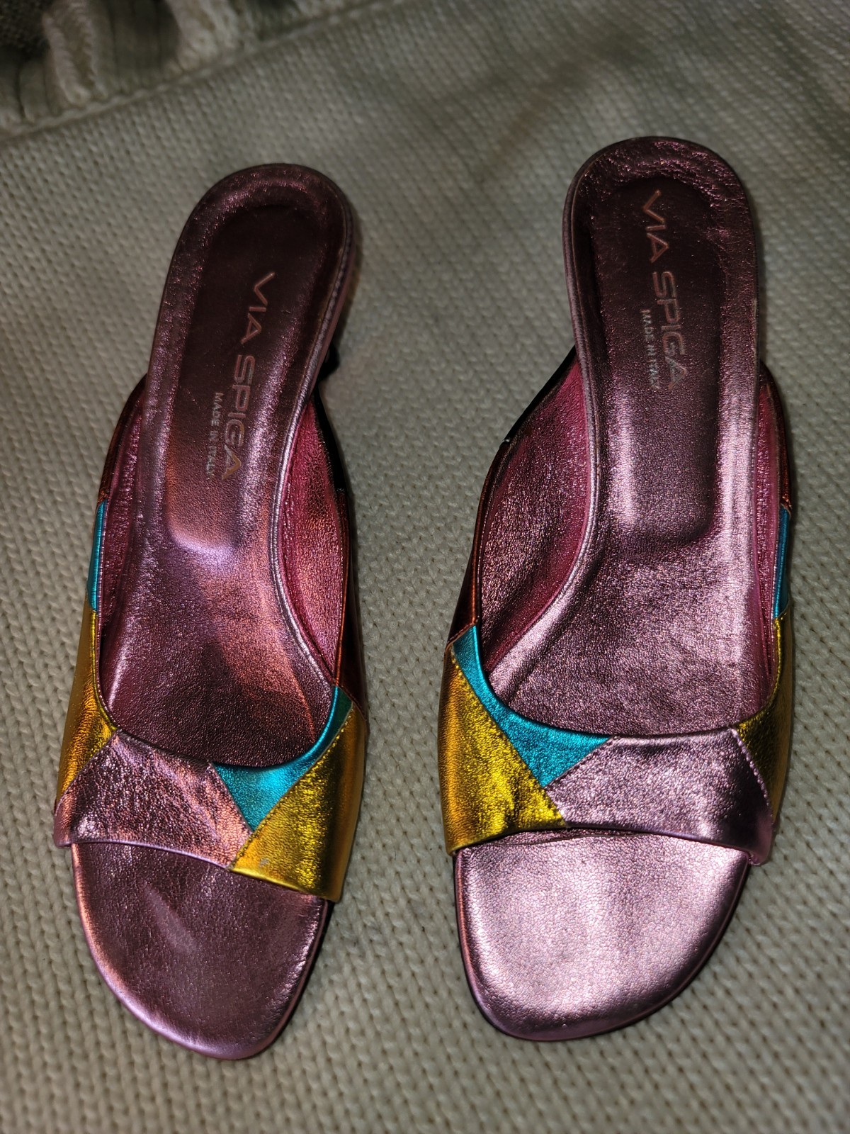 Via Spiga Colorful Leather Open Toe Slip On Sandals with Heels Size 8.5