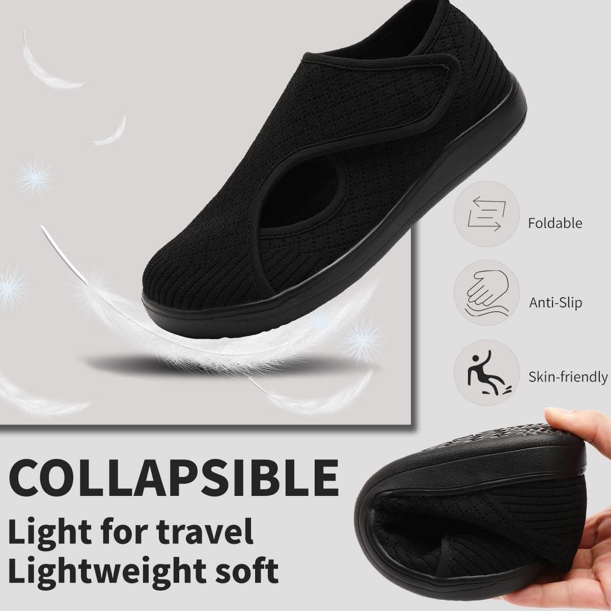 Extra Wide Diabetic Shoes for Women Adjustable Closure Barefoot Slipper Comfo…