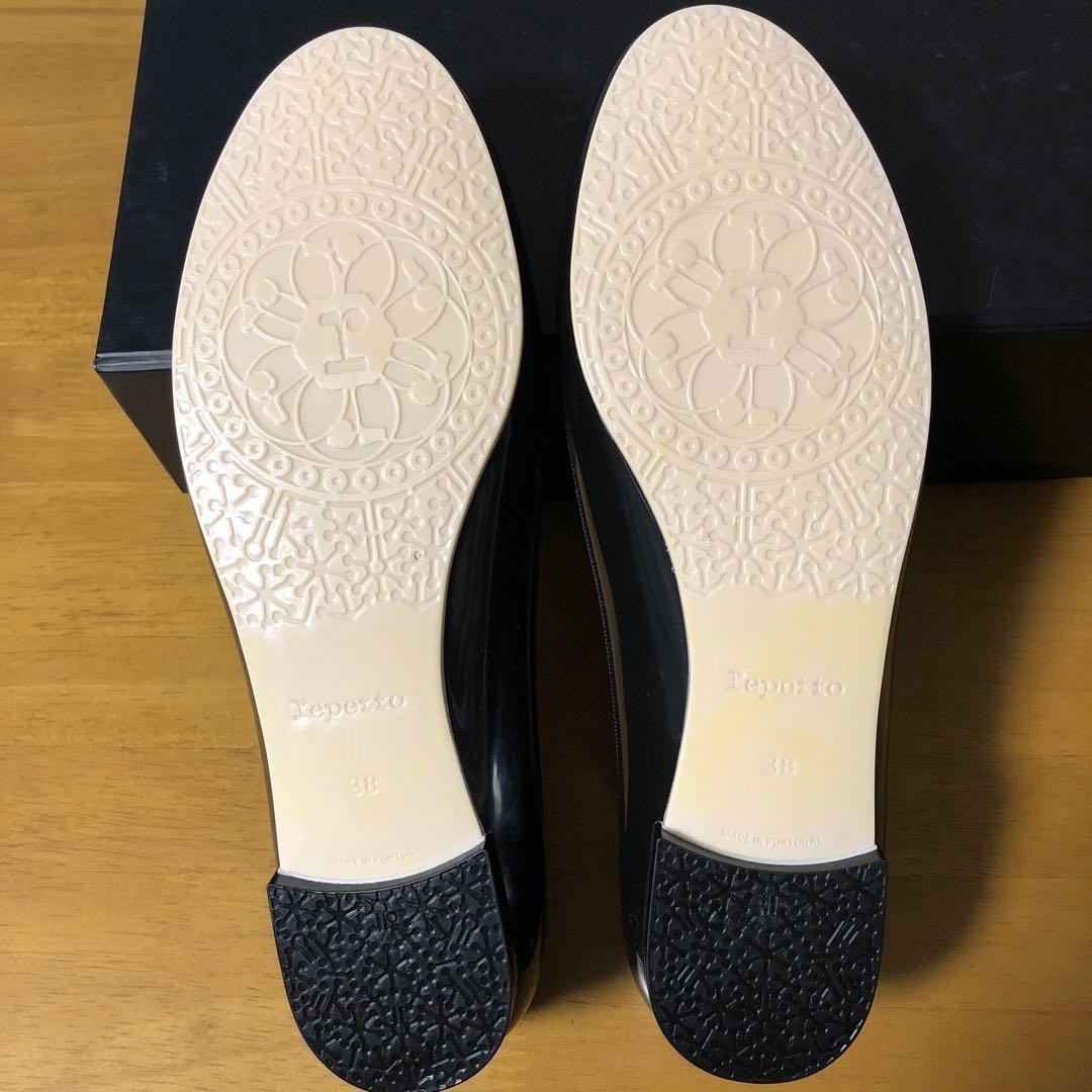 Repetto Cendrillon Black PVC Ballet Flats Bow FR38 EU38 24.0cm Rare
