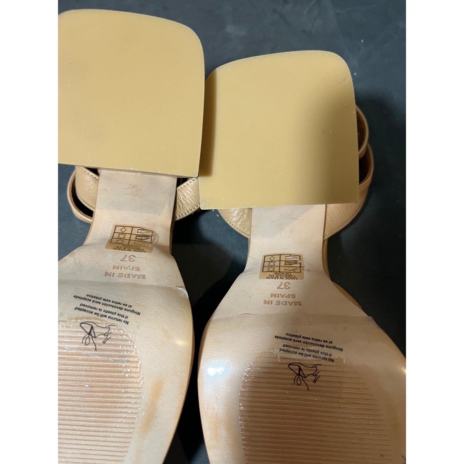 Angel Alarcon Platform Heels Womens 37 Tan Leather Square Toe Ankle Strap Spain