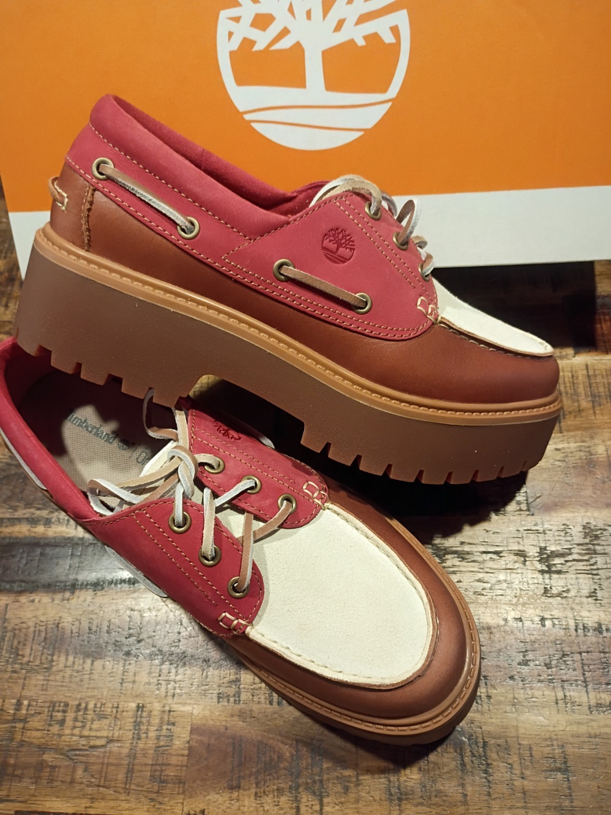 Womens Timberland Stone Street Platform Boat Shoe Rust – Red Prem Leather Sz 9.5
