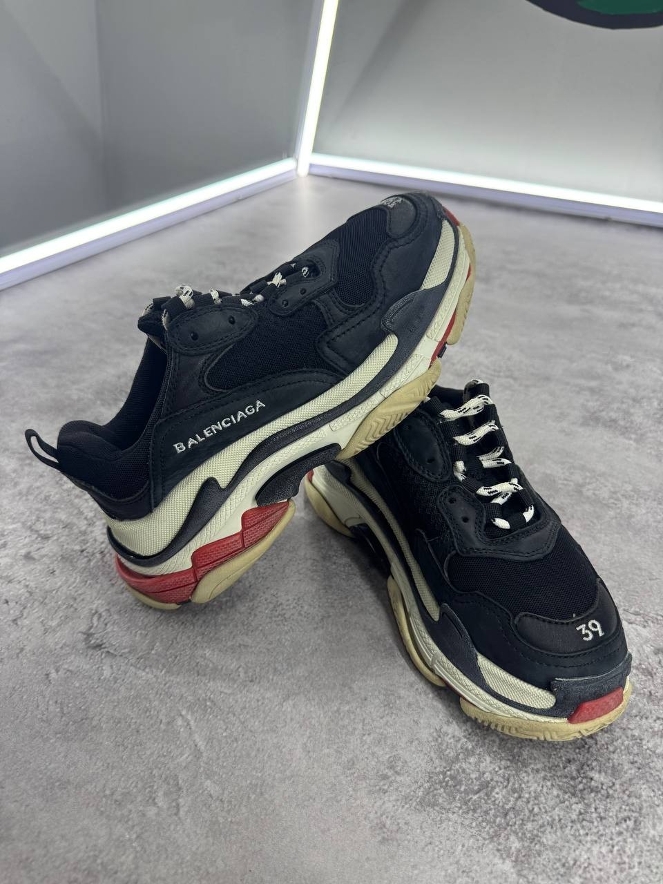 Balenciaga Triple S Black Red Chunky Sneakers Shoes EU 39 Made In Italy