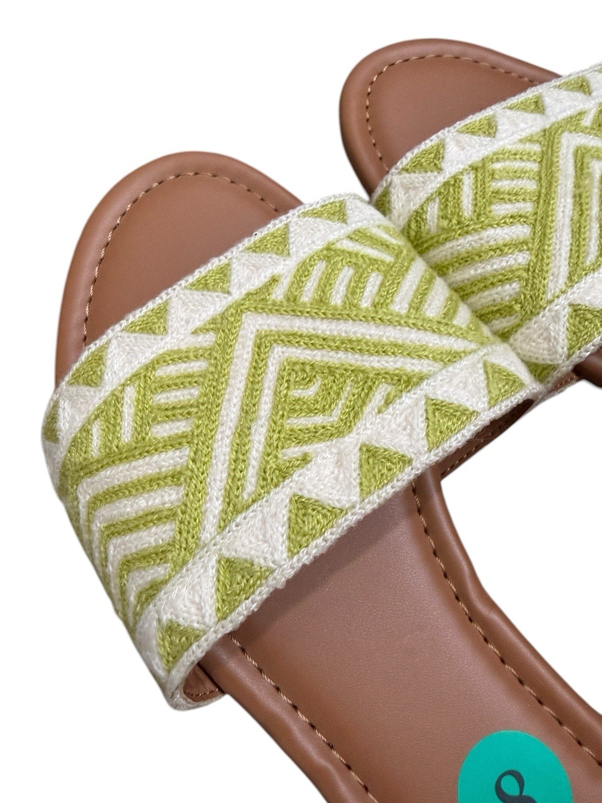 Haute Hippie Women’s Slide Sandals Size 8 Green Embroidered Boho Flat Slip On