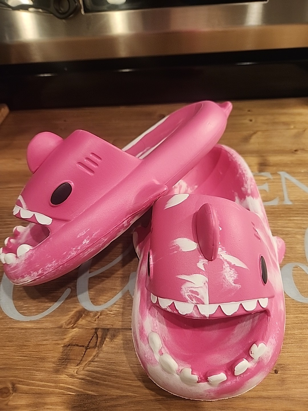 Pink Shark Slippers Beach Women Indoor Bathroom Slides Size 10
