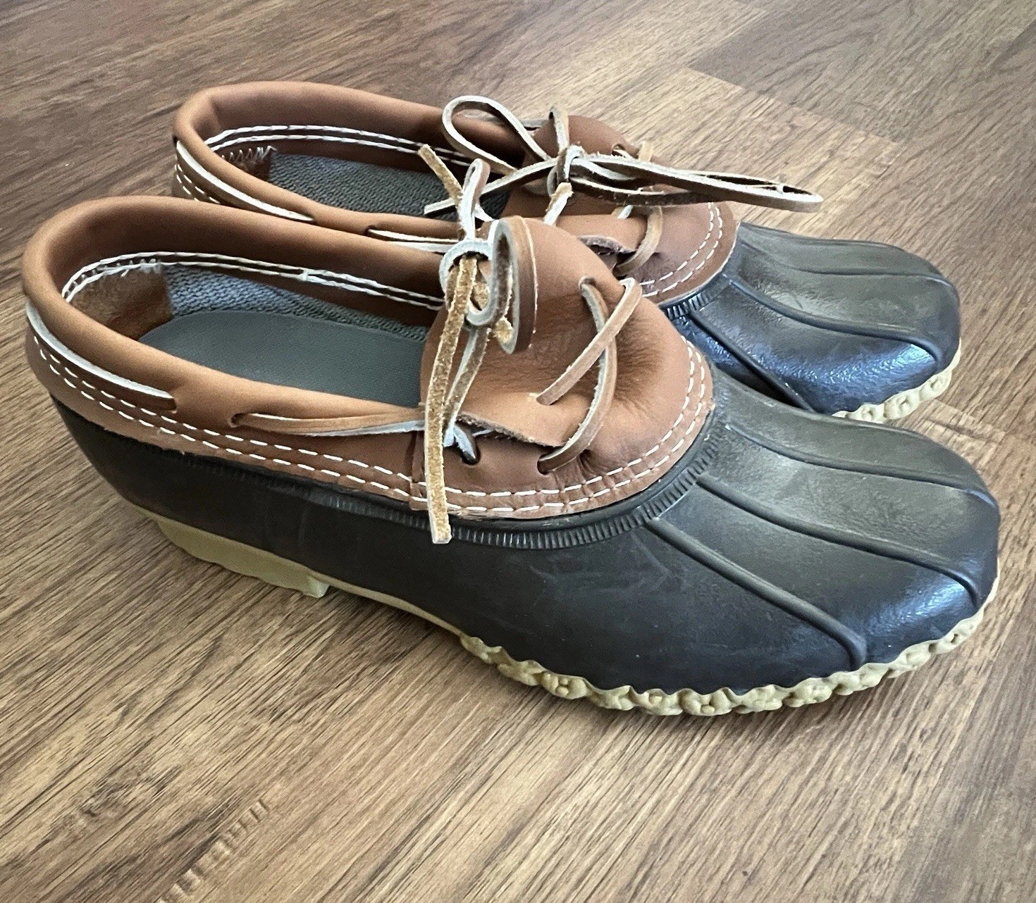 LL Bean Rubber Moc Boots Women’s 10 Shoes Duck Brown Leather Low Slip On USA