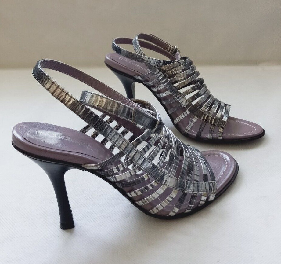 Michelle.K Women’s size US 7/37 Silve Leather Ankle Strap High Heel