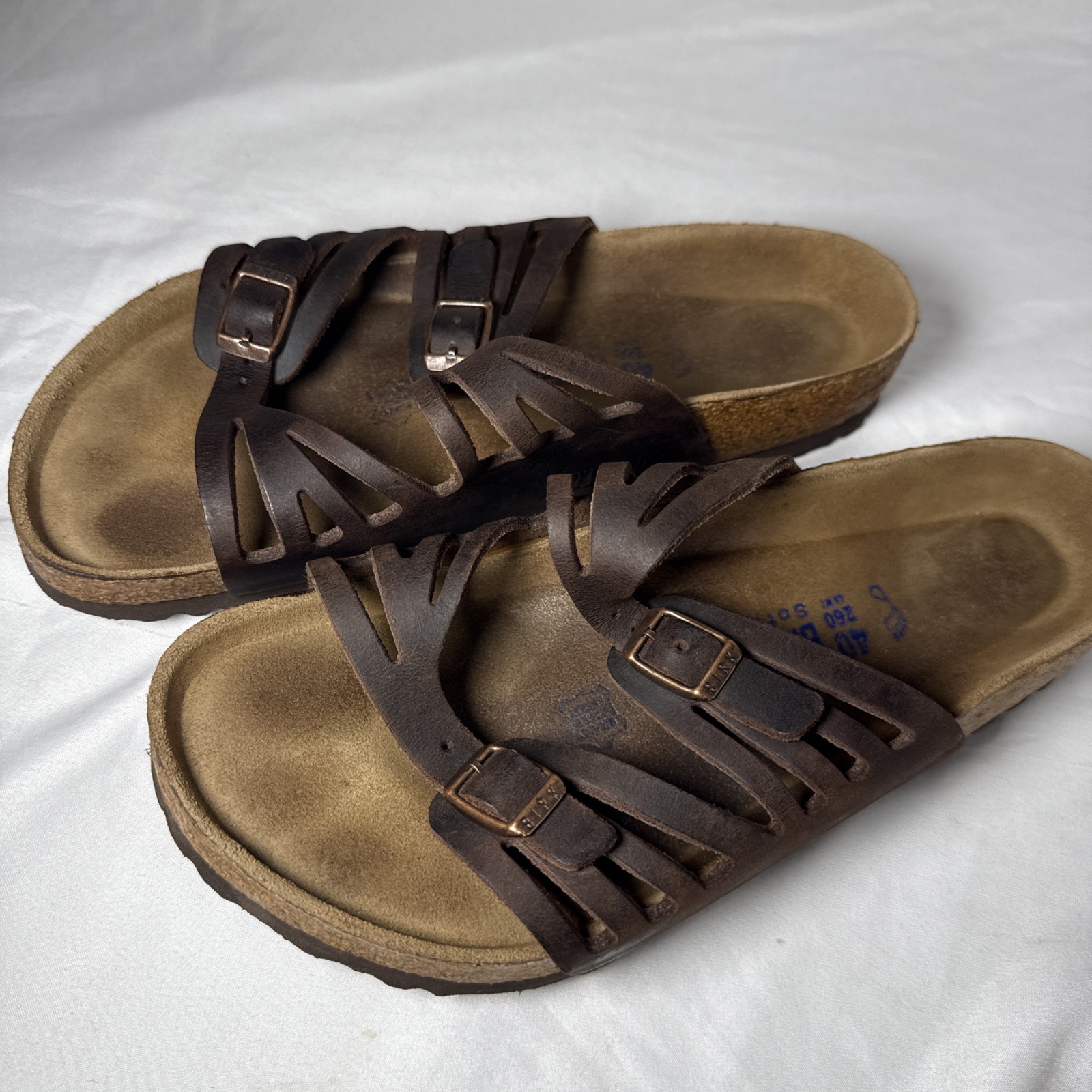Birkenstock Sandals Brown Granada Slides Leather Buckle Womens 40 L9 M7 2W