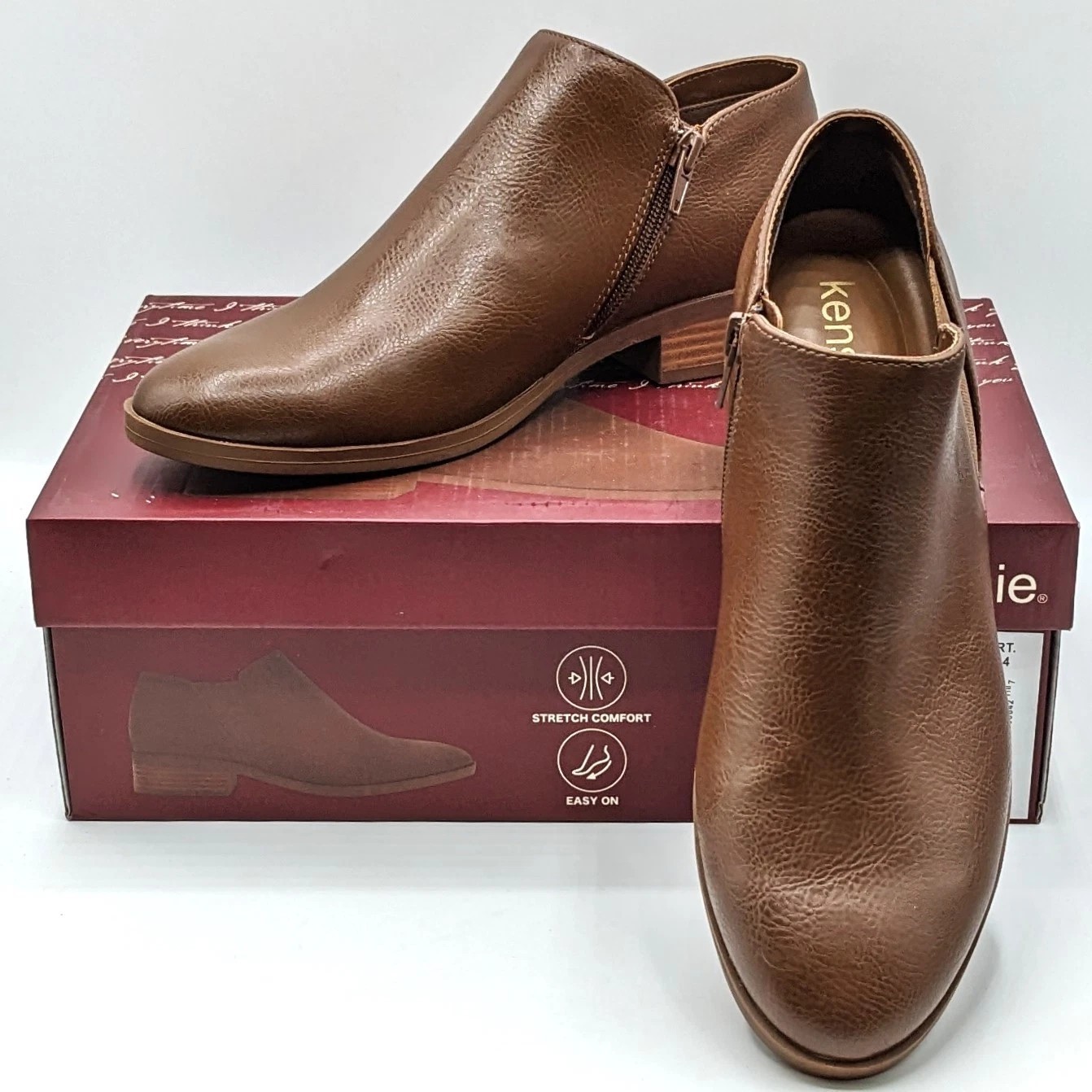 Kensie “Sammy” Faux Pebbled Leather w/ Block Heel & Side Zip Closure (Brown) NEW