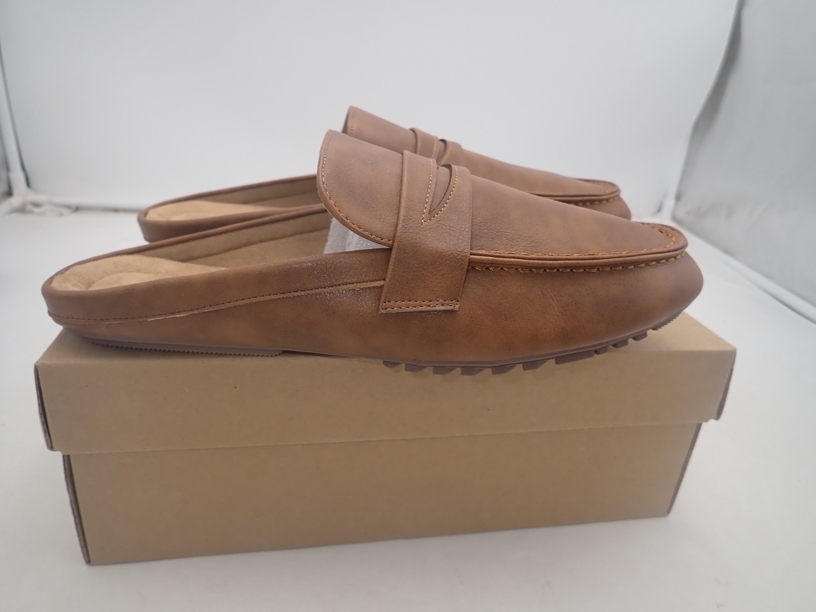 HARENCE Women’s Mules Flats Shoes: Round Toe Backless Mule Loafer Brown size 6