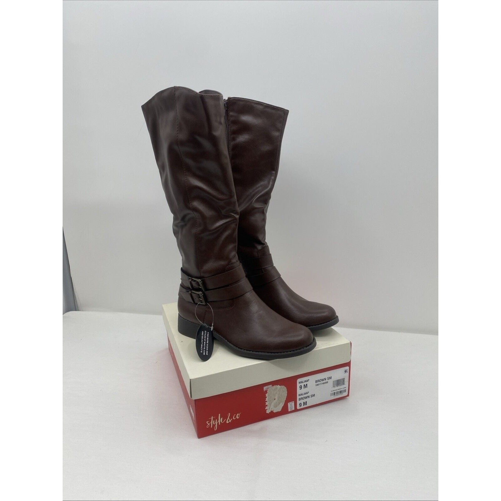 Style & Co. Womens Malia Faux Leather Buckle Round Toe Mid-Calf Boots Size 9