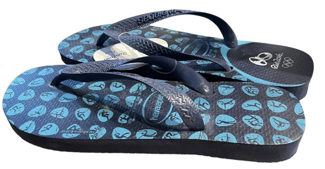 Havaianas NWT Women’s Flip Flops Blue Rio Olympics 2016 Sports Beach Summer 7/8