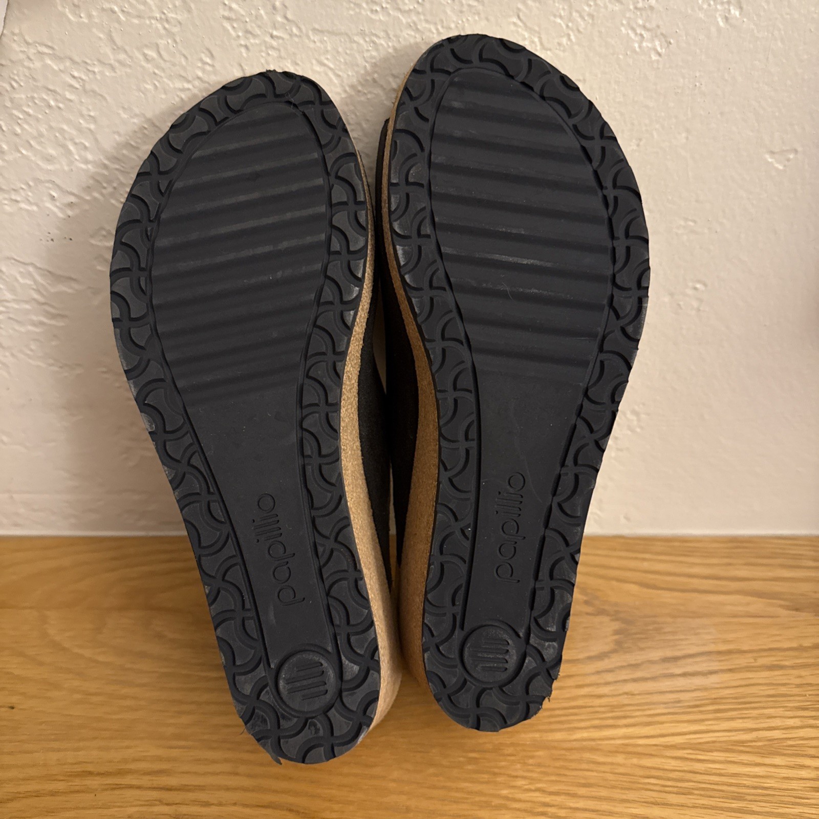 Papillio Wedge Sandals Womens 41 US 10 Black Metallic Leather Cork Slide Mules