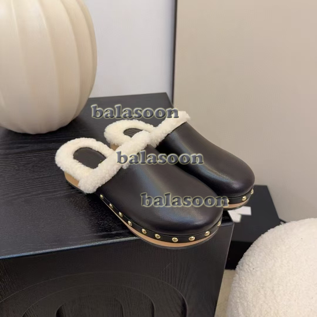 autumn winter round-headed flat-bottomed Baotou semi-slippers Mao Mao slippers