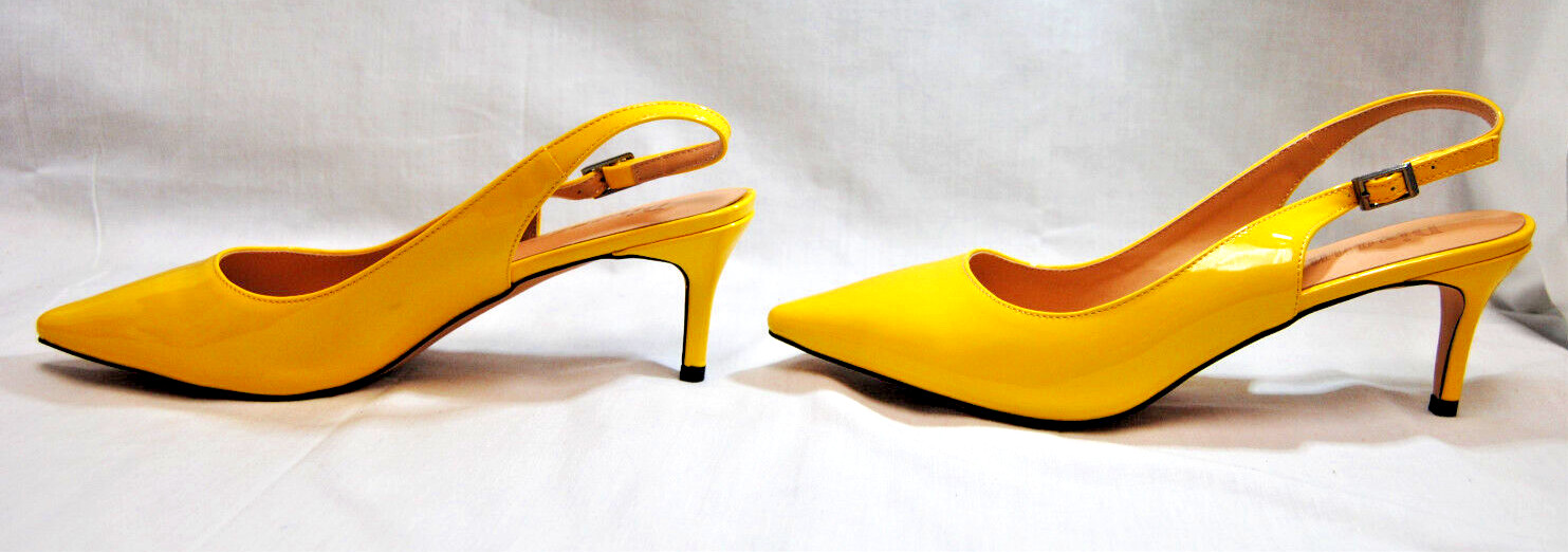 Divanne Womens Kitten Heel Slingback Closed Pointed-Toe Dress Shoes Yellow T2365