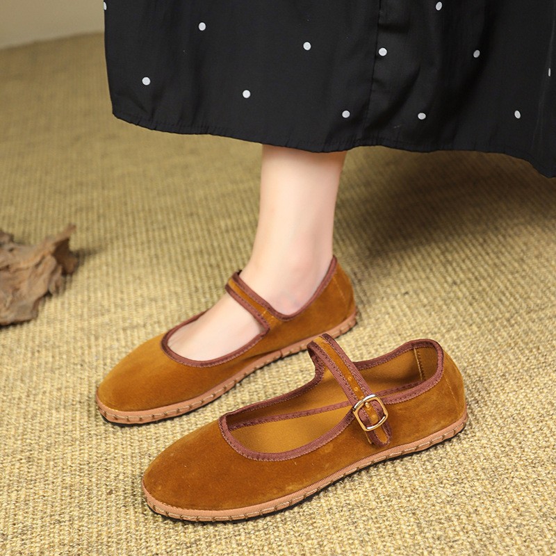 Women’s Velvet Mary Jane Flats Traditional Chinese Comfort Casual Daily Shoes