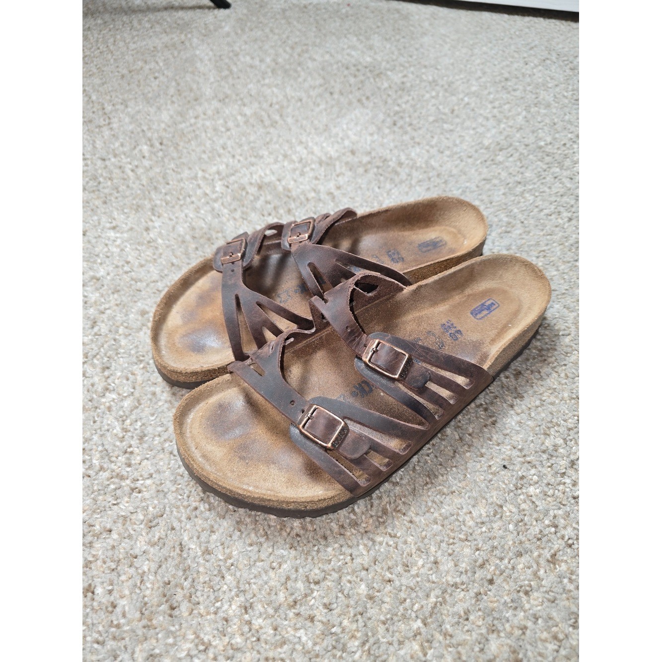 Birkenstock Granada Women’s Oiled Brown Leather Strap Buckle Sandals Size 9