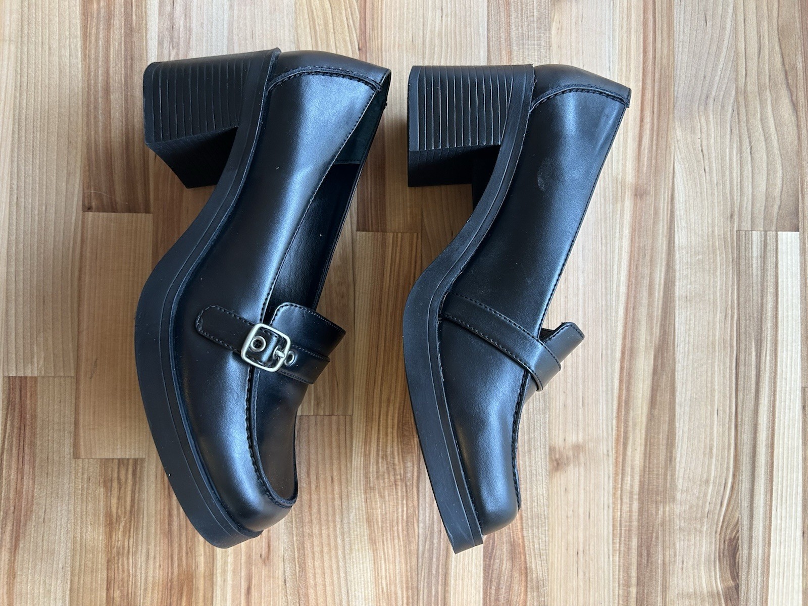 Mudd Women’s Black Leather Mary Jane Block Heel Square Toe Buckle 11M NIB