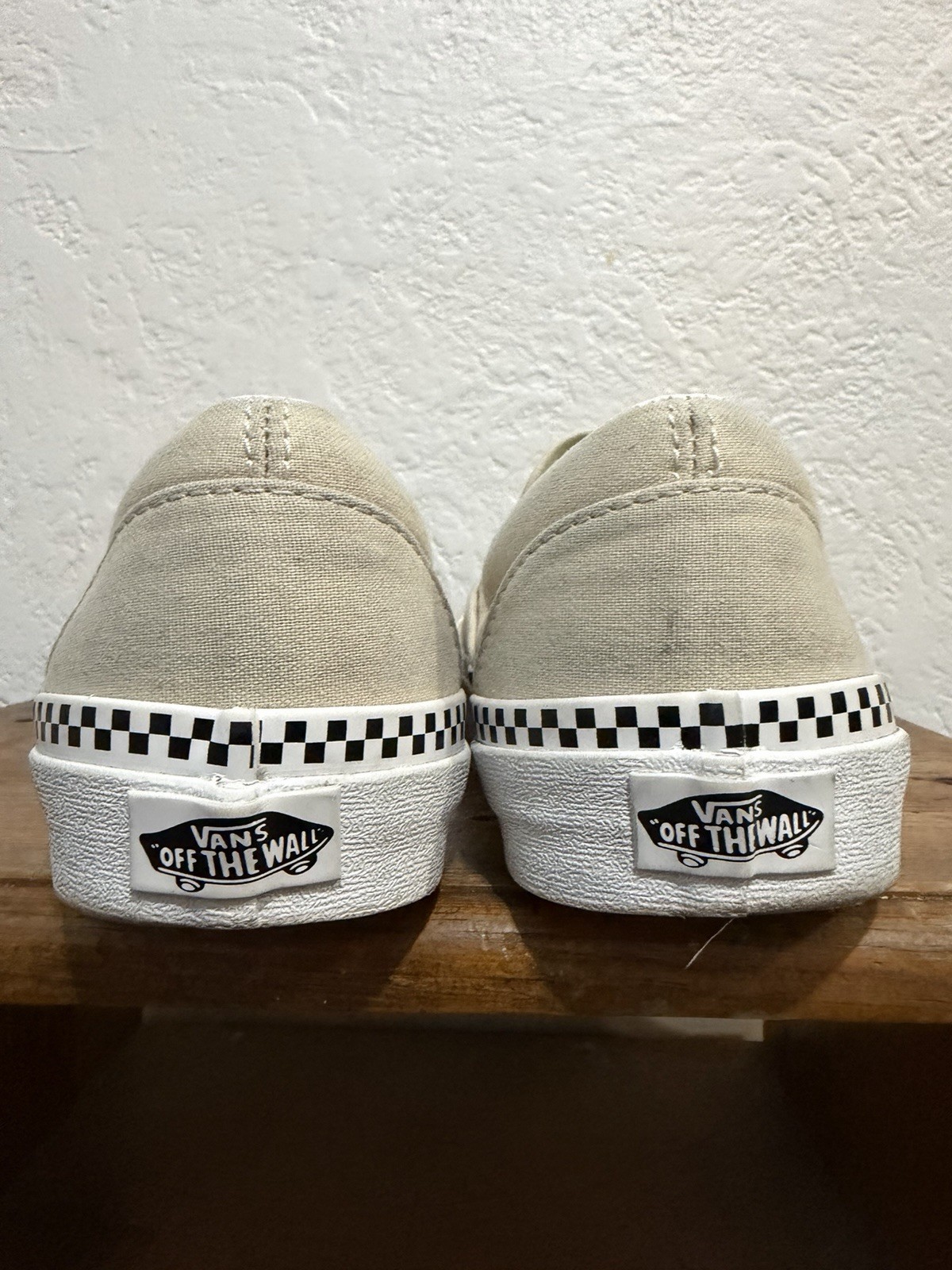 Vans Slip-On Cream Off White Checkerboard Trim Skate Shoes Y2K Gorpcore Size 8