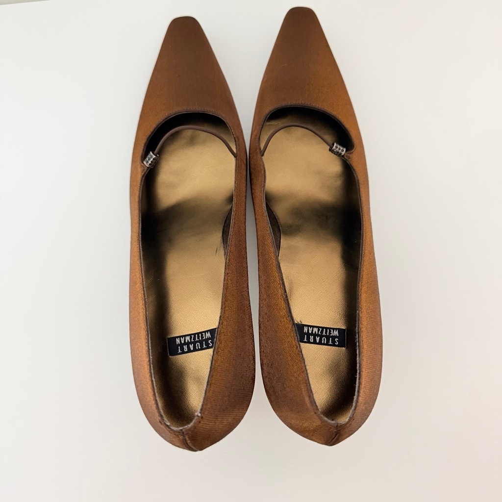 Stuart Weitzman Bronze Sparkle Lame Mary Jane Evening Kitten Heels Size 9