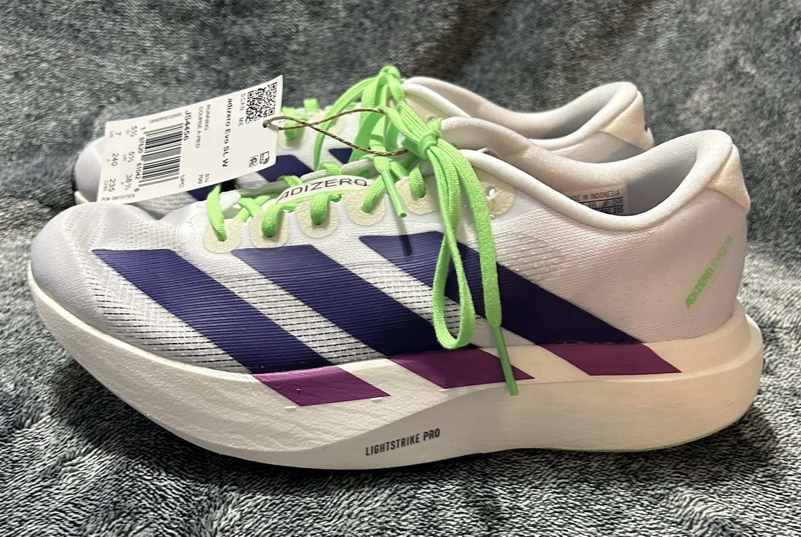 adidas Adizero Evo SL Cloud White Collegiate Purple Womens Size 7