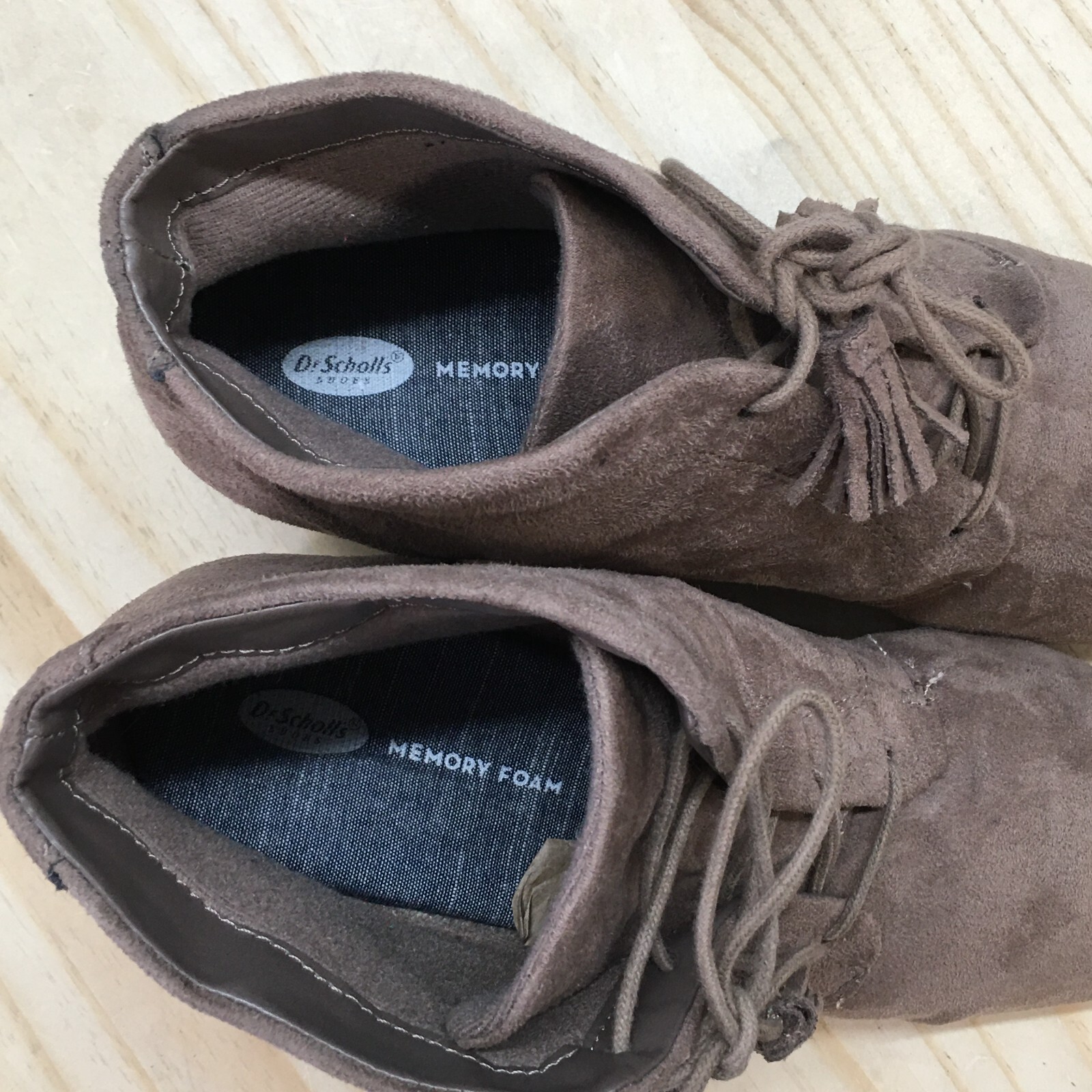 Dr Scholls Boots Womens 10 M Dakota Lace Up Wedge Ankle Booties Brown Fabric
