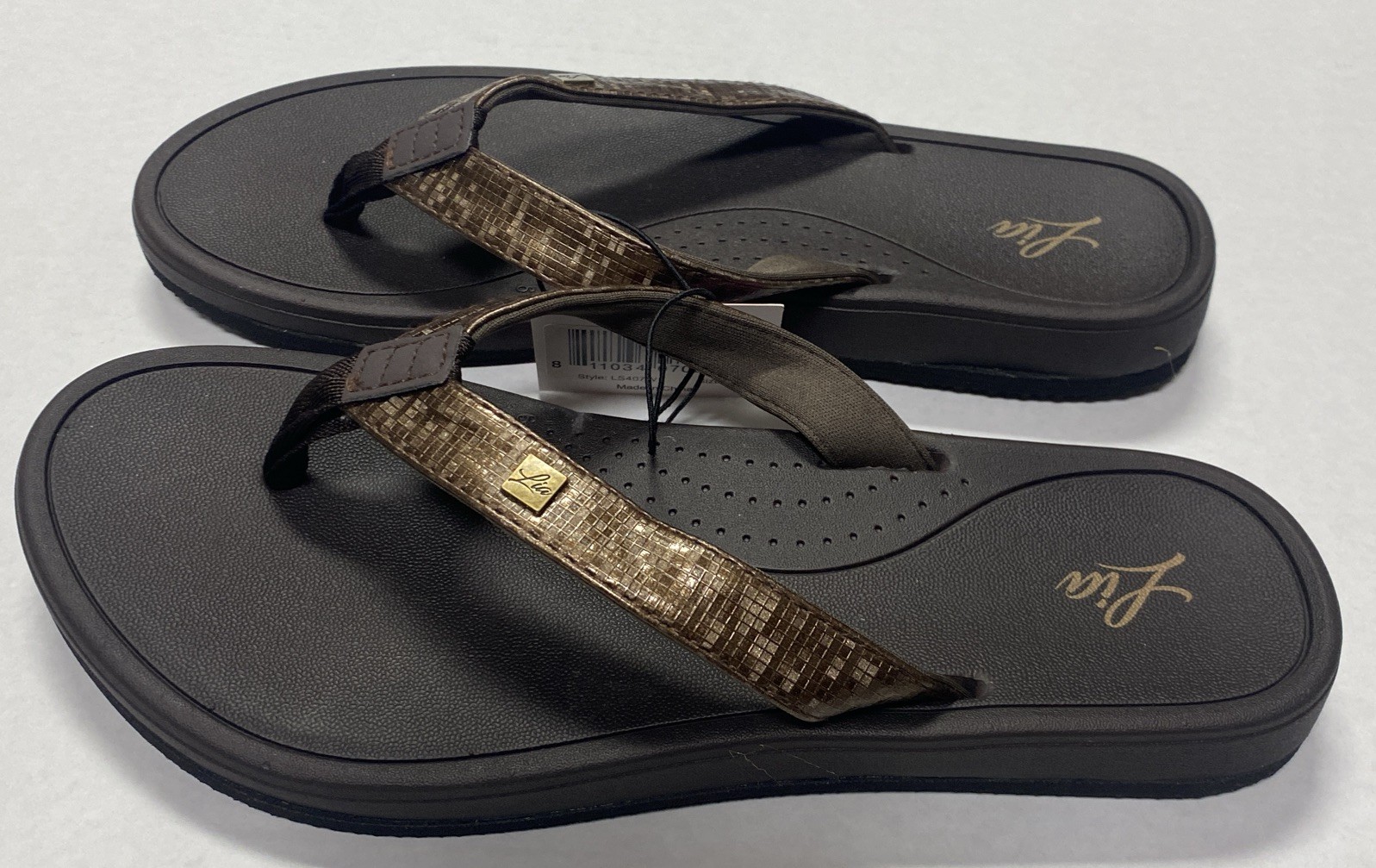 Lia Dark Brown With Reflective Strap Women’s 6 7 8 9 10 11 Flip Flops Sandals