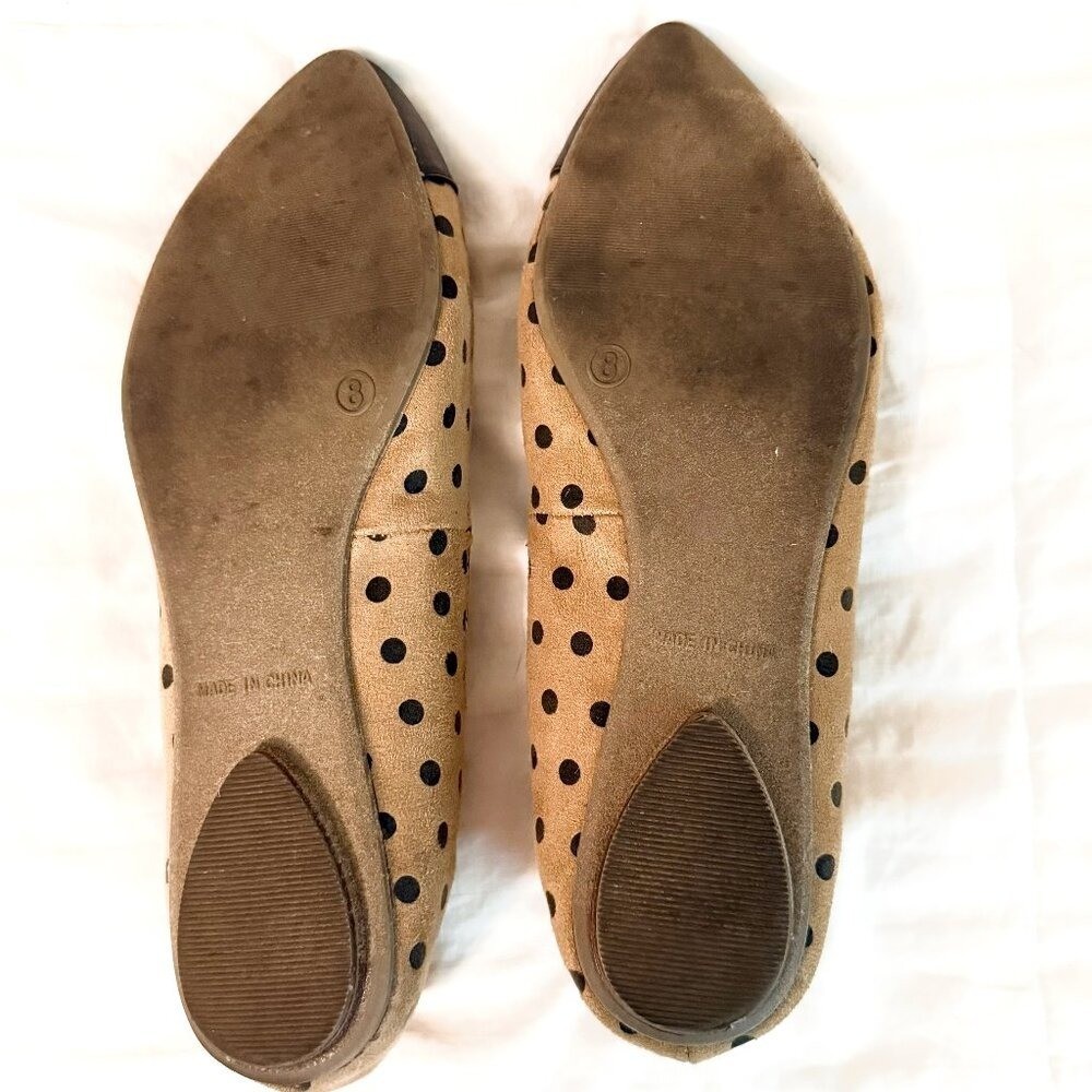 Old Navy Cap Toe Flats Camel with Black Polka Dots Size 8 Casual Workwear