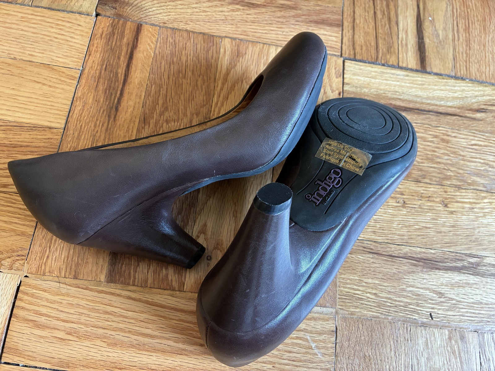 Clarks Shoes Womens 7 Brown Leather Indigo Round Toe Cone Heel Pumps Comfort