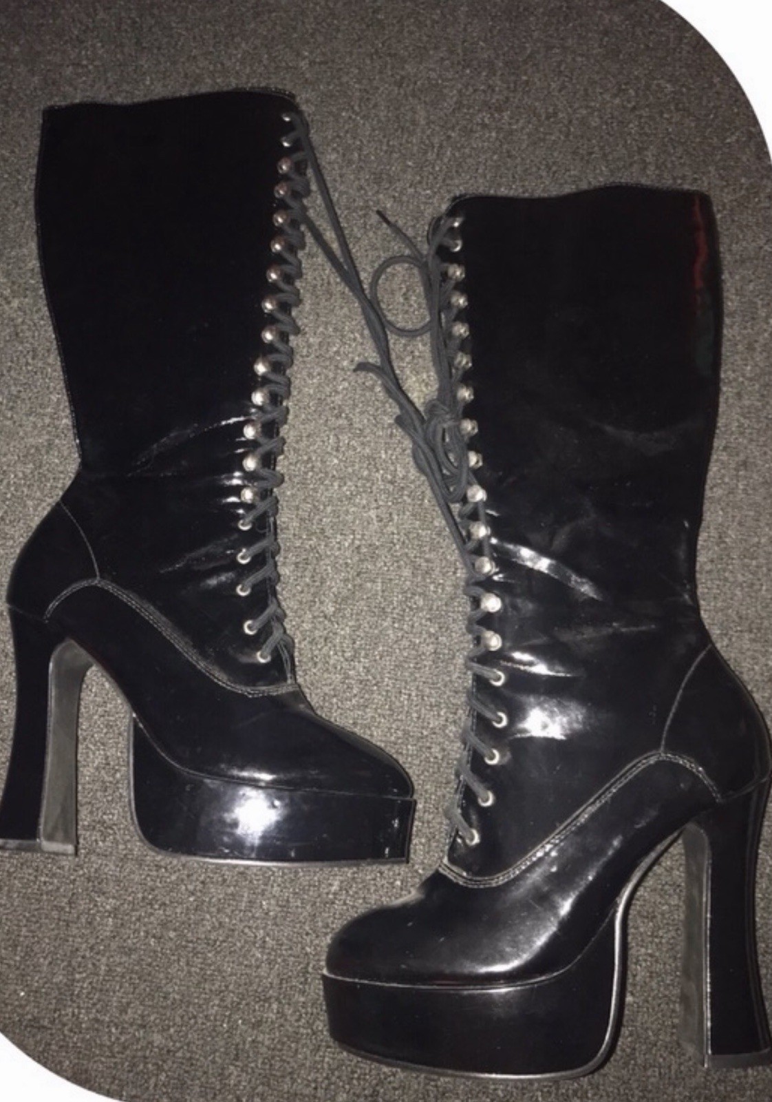 Women’s Size 9 Goth Punk Black Patent Platform Lace Up Knee High Boots