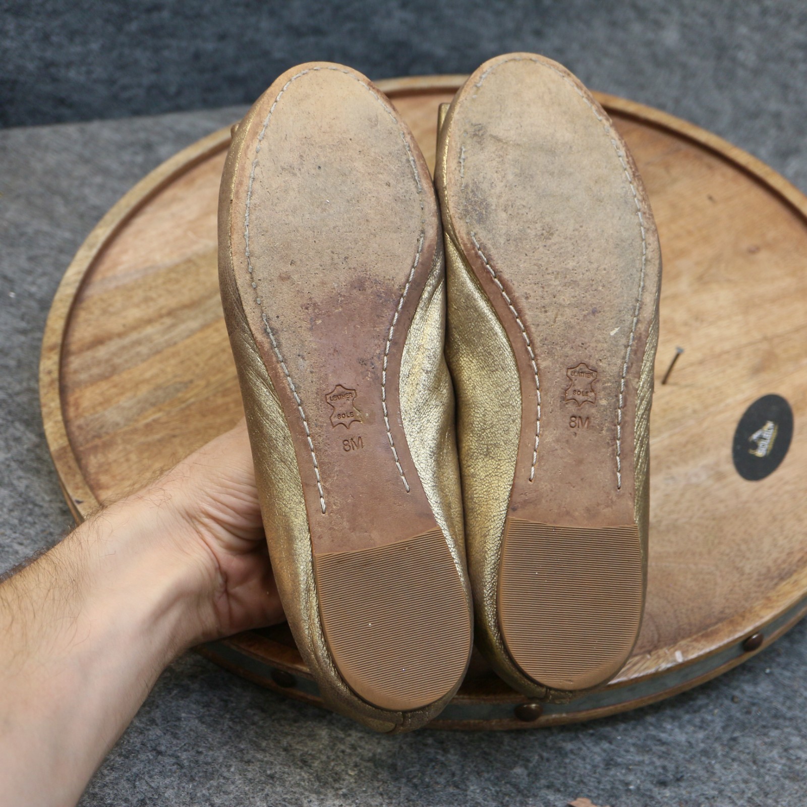 Tory Burch Chase Ballet Flats Size 8 M Metallic Gold Leather Bow Slip On Shoes